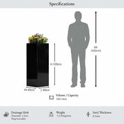 100cm Zinc Galvanised Polished Black Tall Square Planter